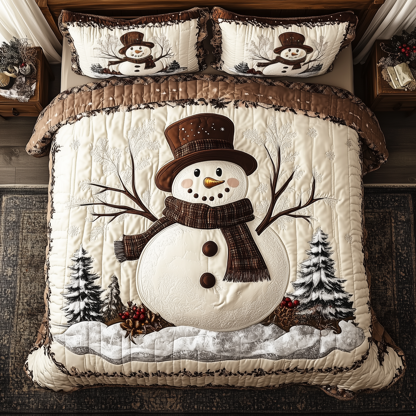 Vintage Snowman 3-Piece Quilted Bedding Set GFTOTL1514