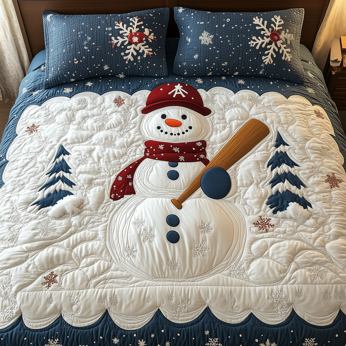 Baseball Snowman 3-Piece Quilted Bedding Set GFTOTL1518