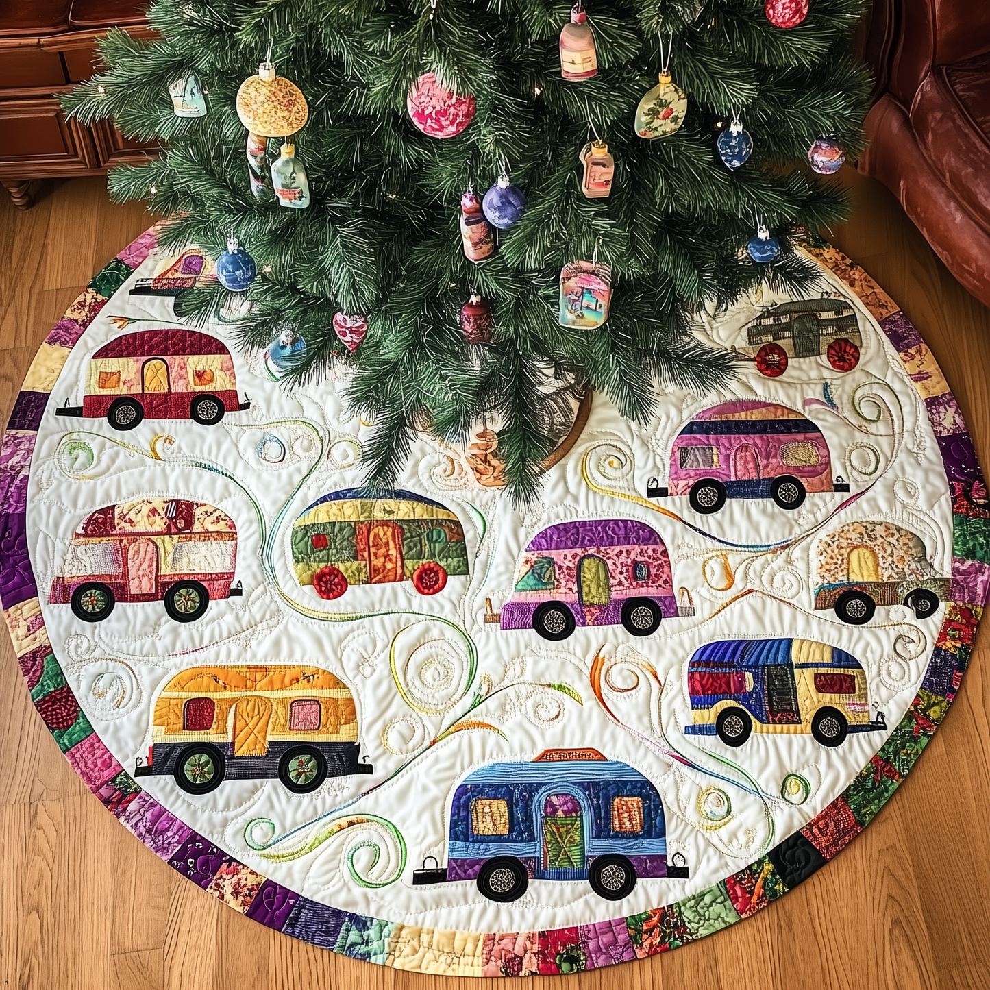 Whimsical Caravans Quilted Tree Skirt GFTOTL1527