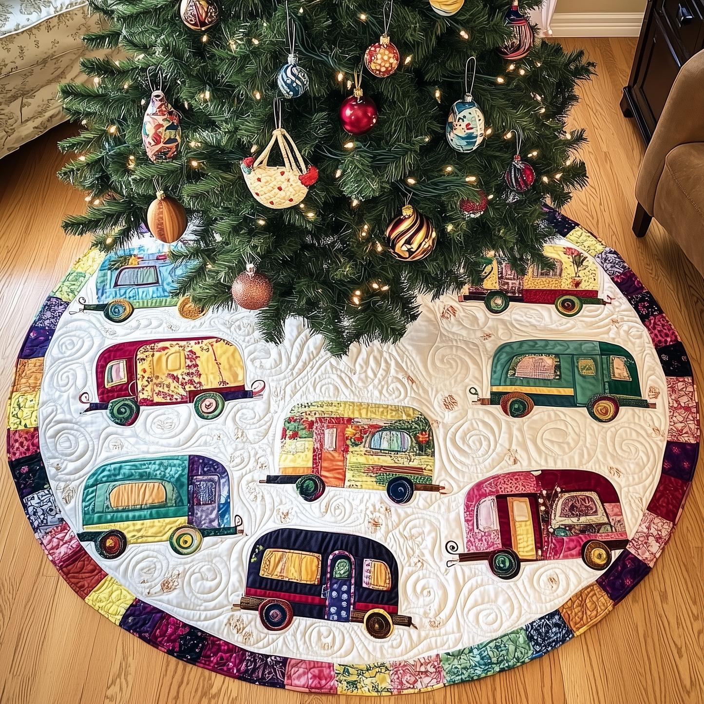 Whimsical Caravans Quilted Tree Skirt GFTOTL1528