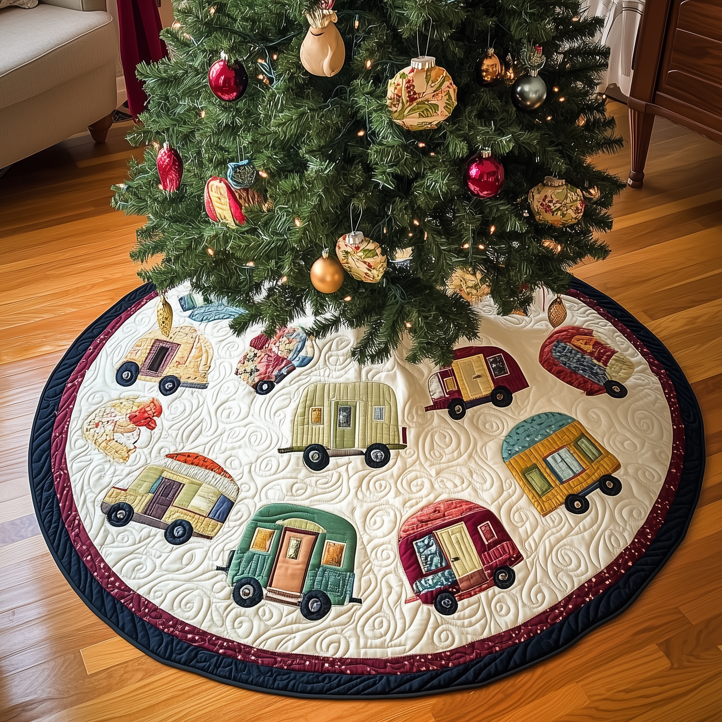 Whimsical Caravans Quilted Tree Skirt GFTOTL1529