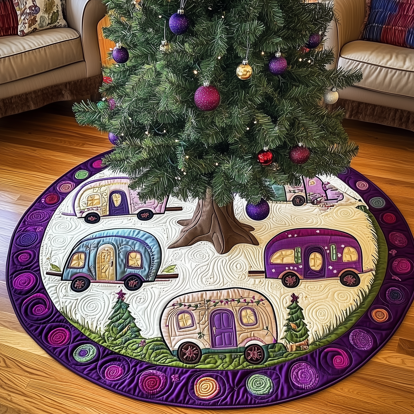 Whimsical Caravans Quilted Tree Skirt GFTOTL1532