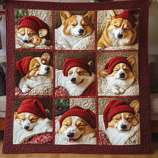 Red Hat Baby Corgi Quilted Blanket GFTOTL156