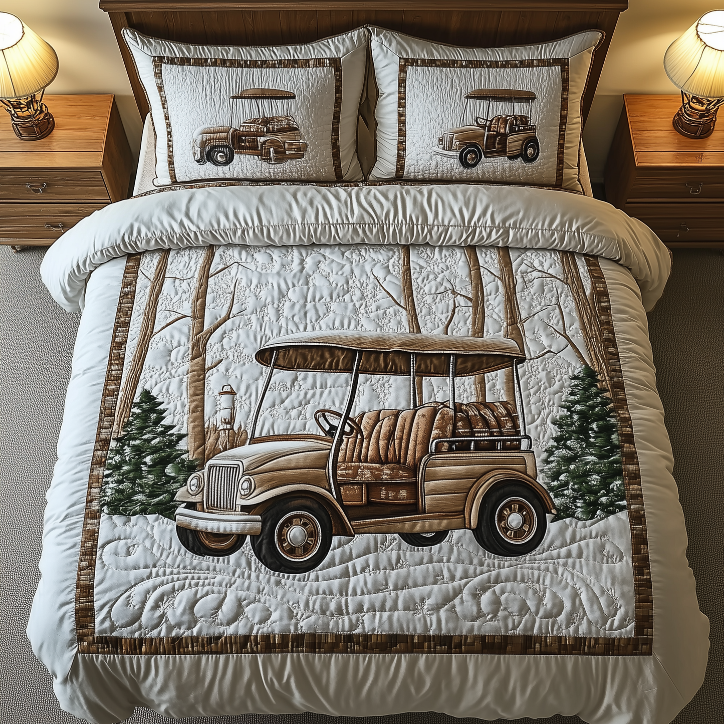 Vintage Golf Cart 3-Piece Quilted Bedding Set GFTOTL1567