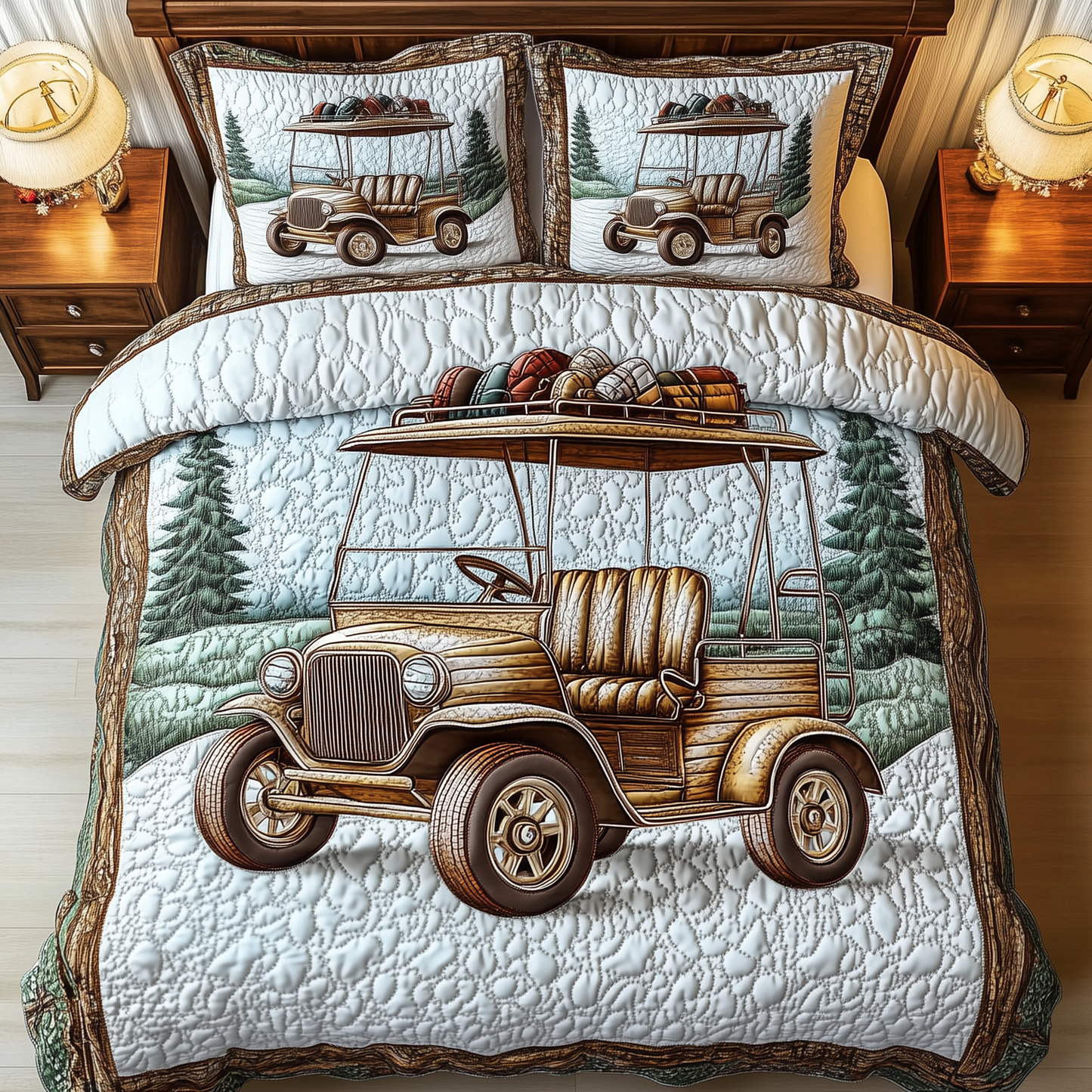 Vintage Golf Cart 3-Piece Quilted Bedding Set GFTOTL1568