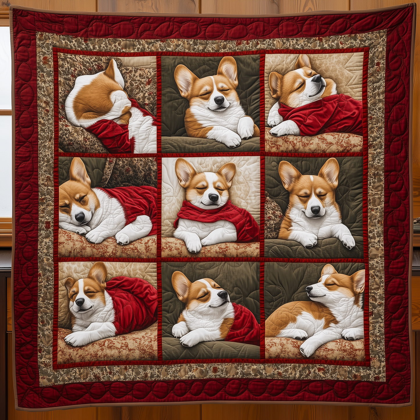 Warm Red Corgi Quilted Blanket GFTOTL252