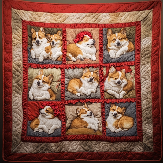 Warm Red Corgi Quilted Blanket GFTOTL253