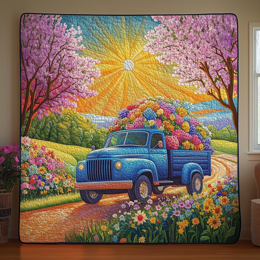 Blue Truck Blossoms Quilted Blanket GFTOTL307