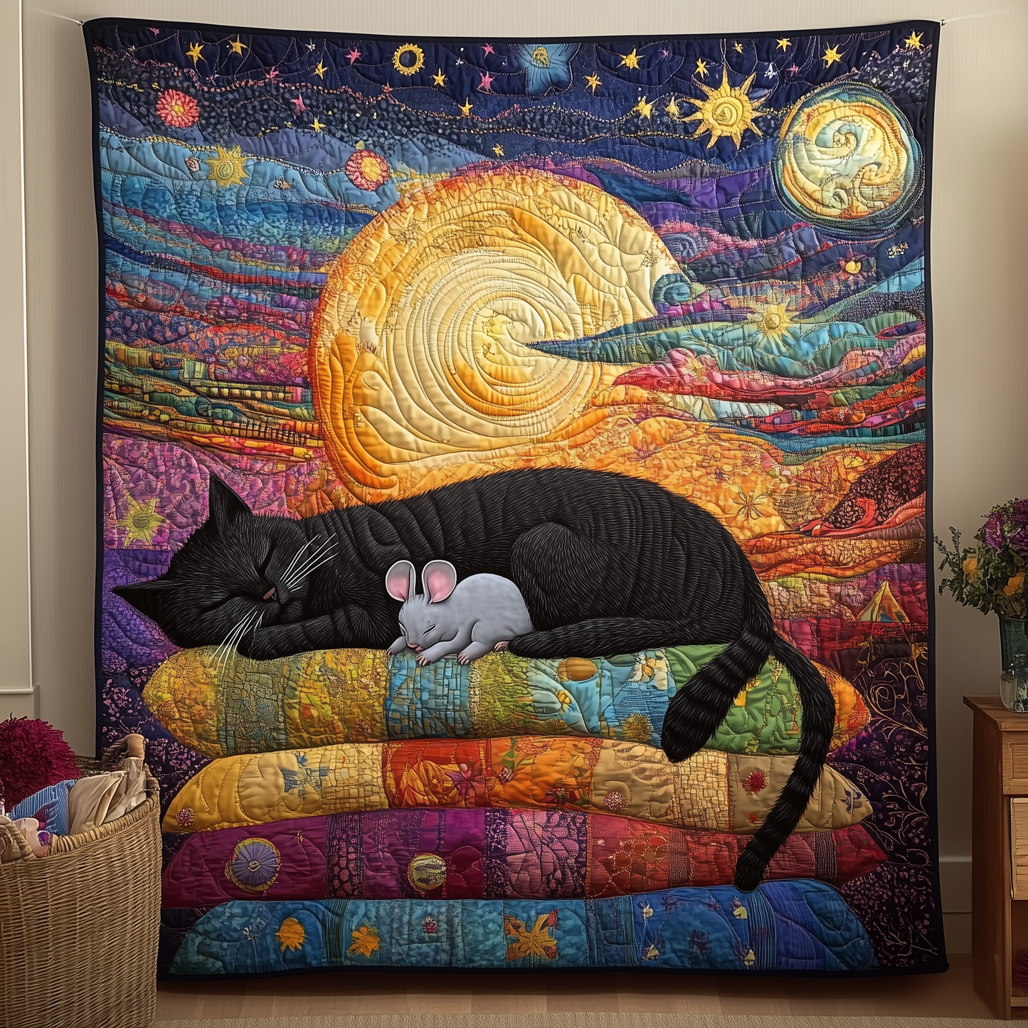 Cat and Pillows Quilted Blanket GFTOTL358