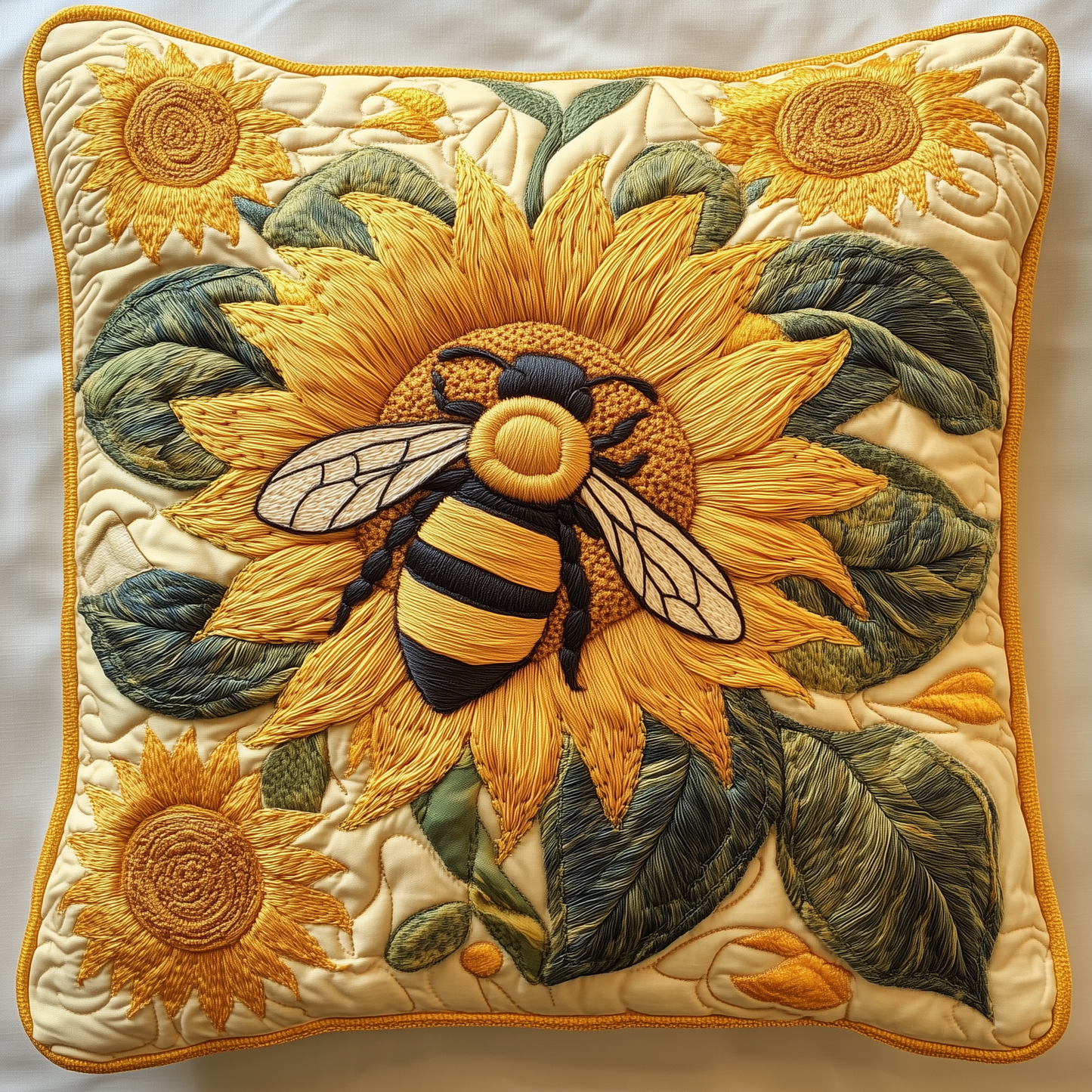 Bee Sunflower Quilted Pillow Case GFTOTL434