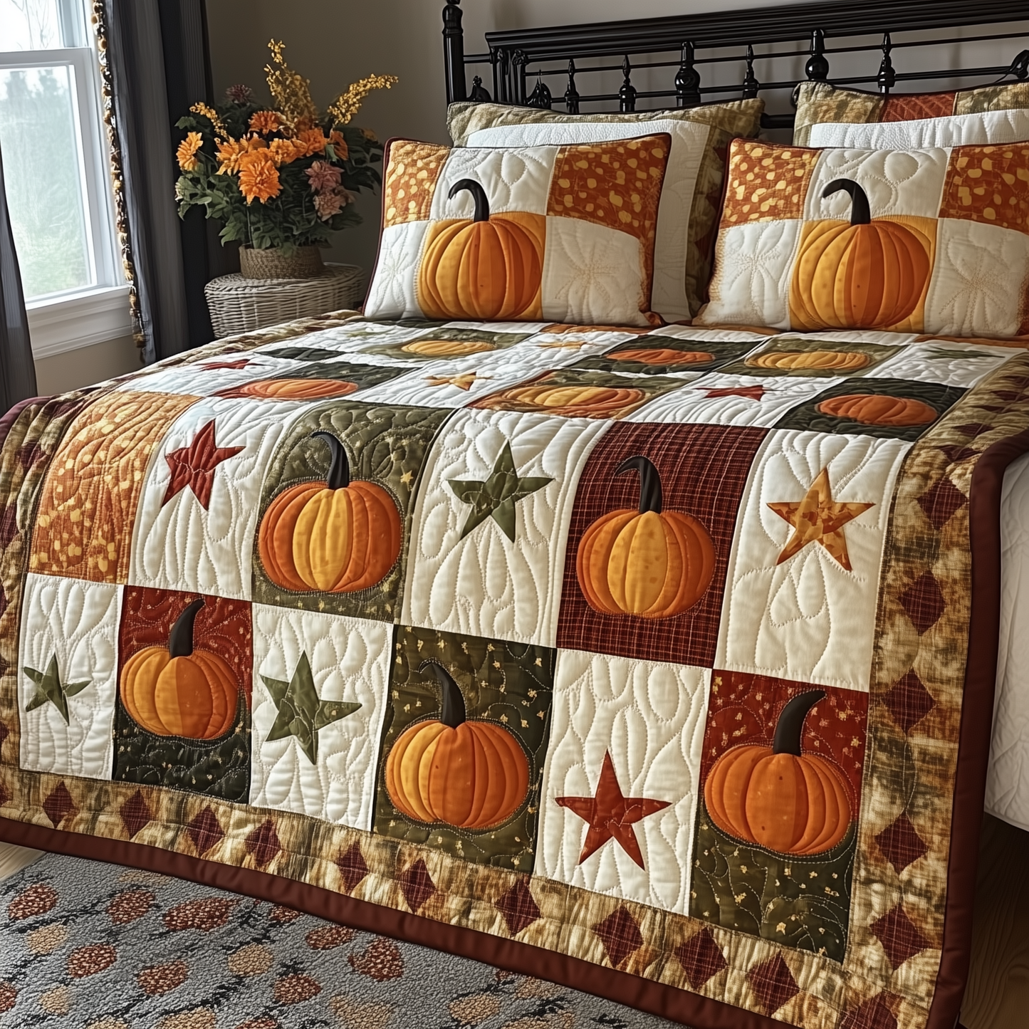 Pumpkin 3-Piece Quilted Bedding Set GFTOTL439