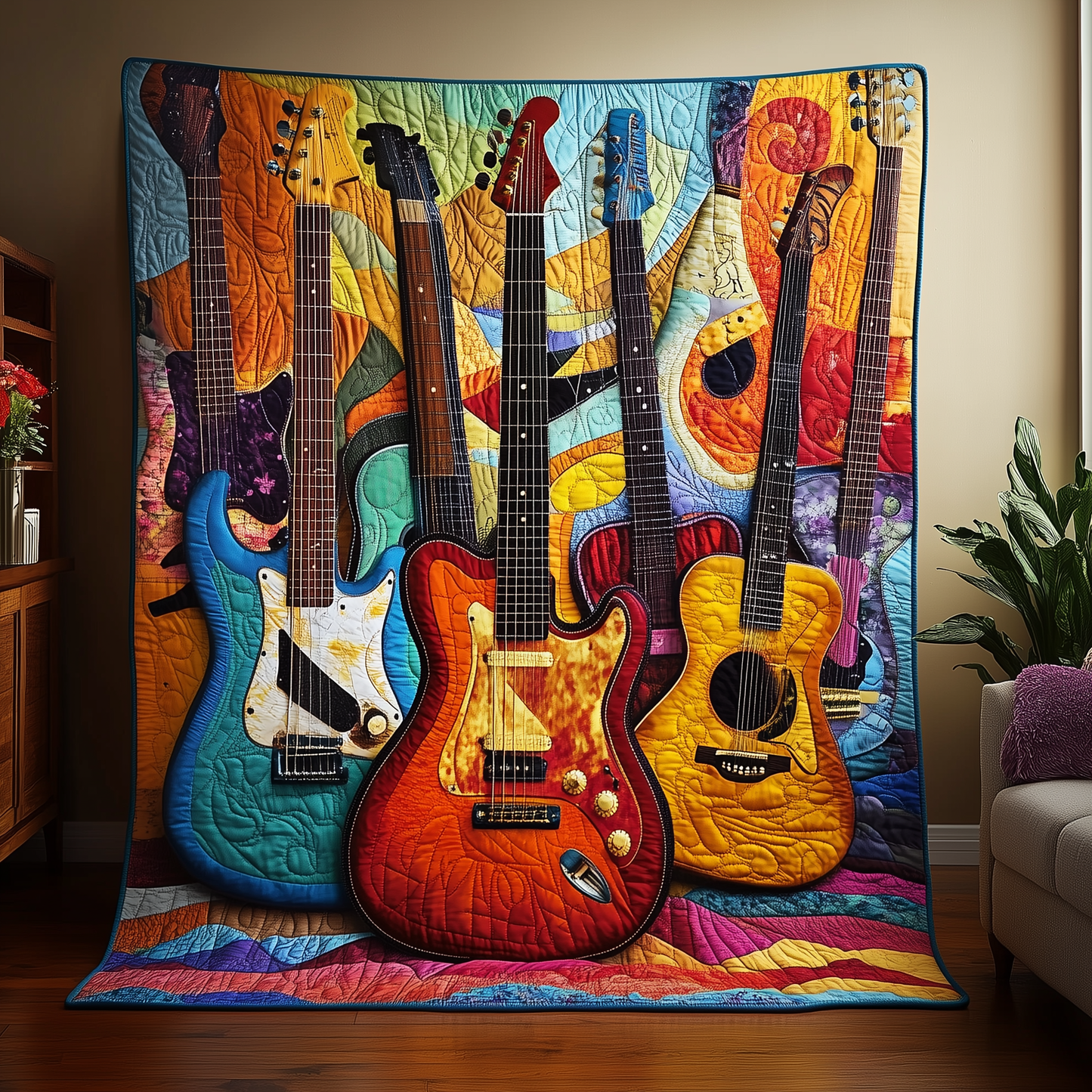 Vintage Guitars Quilted Blanket GFTOTL456