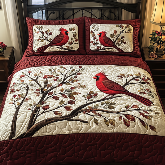 Christmas Cardinal 3-Piece Quilted Bedding Set GFTOTL491