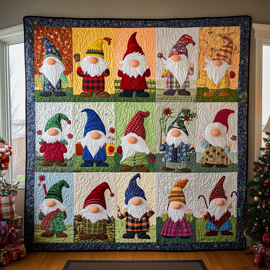 Blue Christmas Gnomes Quilted Blanket GFTOTL514