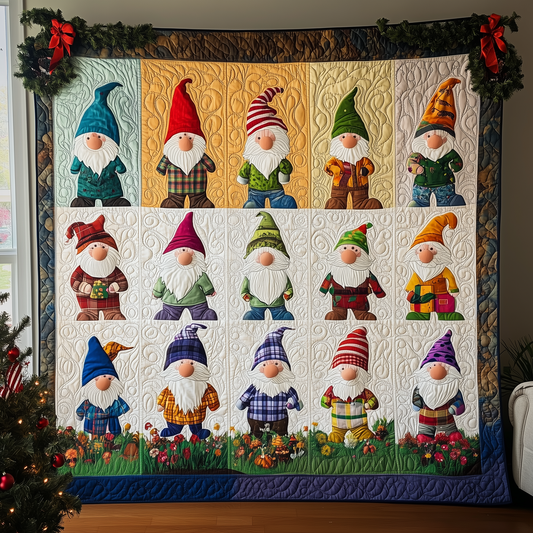 Blue Christmas Gnomes Quilted Blanket GFTOTL515