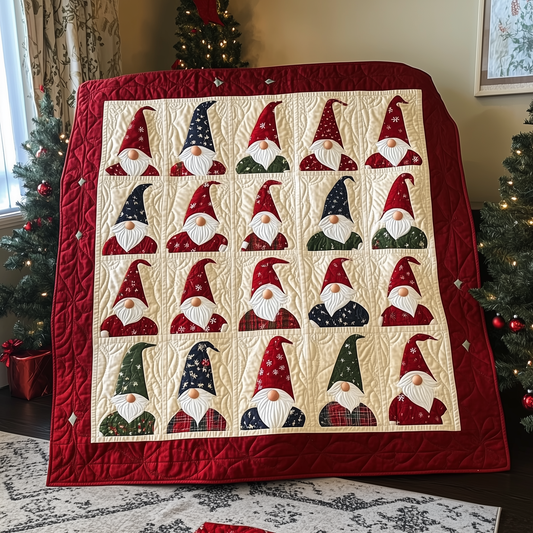 Red Christmas Gnomes Quilted Blanket GFTOTL517