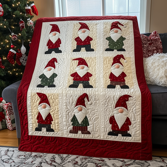 Red Christmas Gnomes Quilted Blanket GFTOTL518