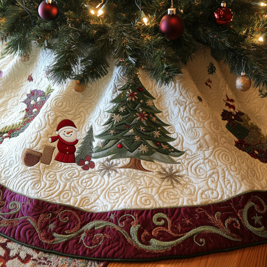 Burgundy Snowmen Quilted Tree Skirt GFTOTL672