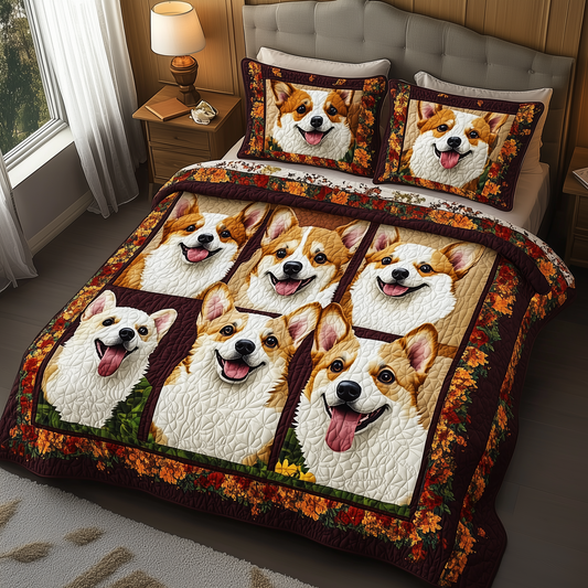 Autumn Corgi 3-Piece Quilted Bedding Set GFTOTL777