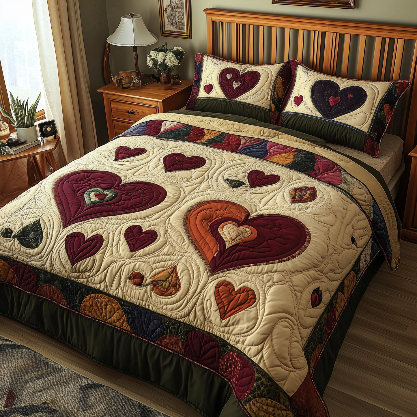 Vintage Heart 3-Piece Quilted Bedding Set GFTOTL783