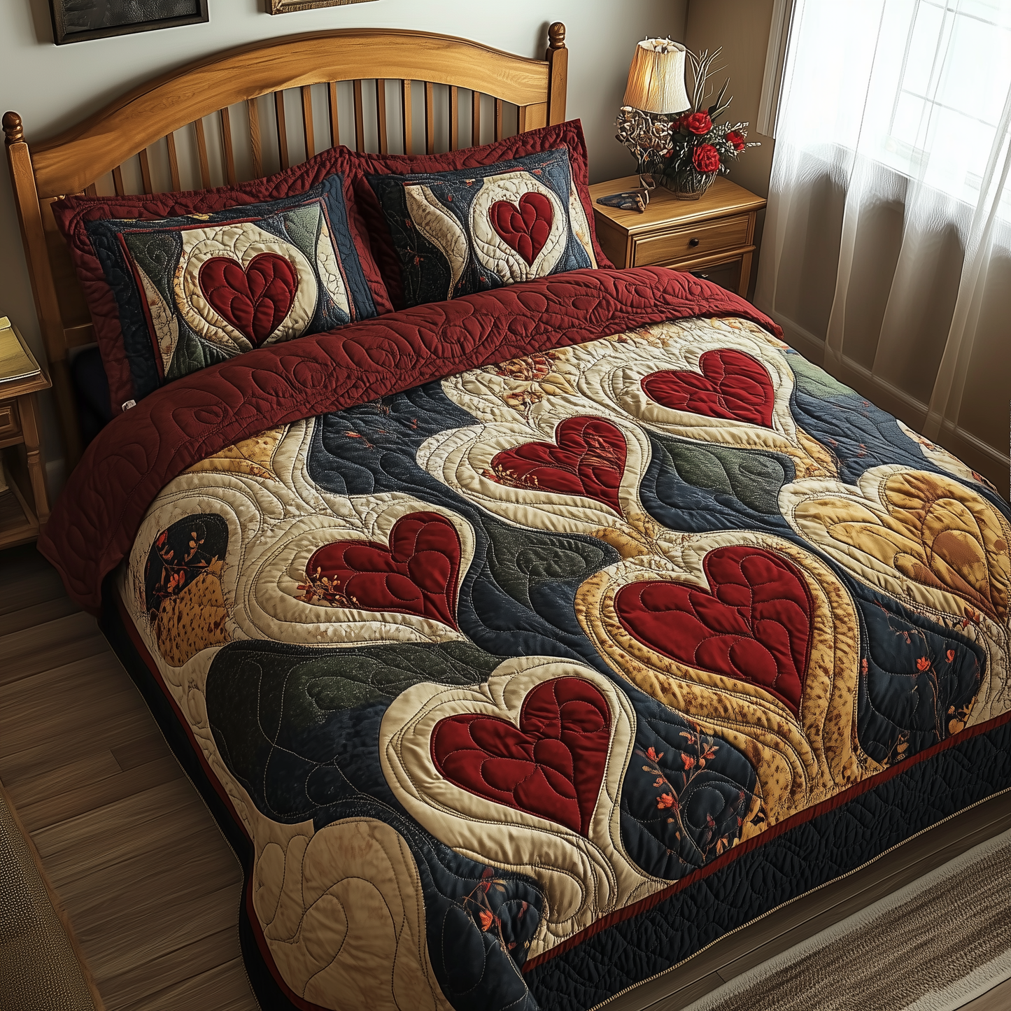 Vintage Heart 3-Piece Quilted Bedding Set GFTOTL784