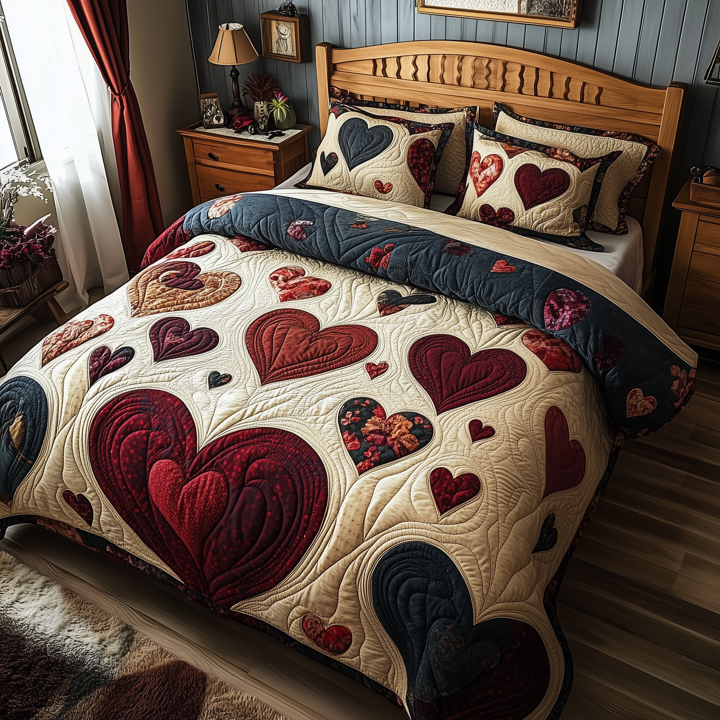 Vintage Heart 3-Piece Quilted Bedding Set GFTOTL785