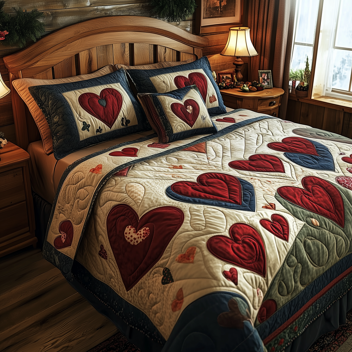 Vintage Heart 3-Piece Quilted Bedding Set GFTOTL786