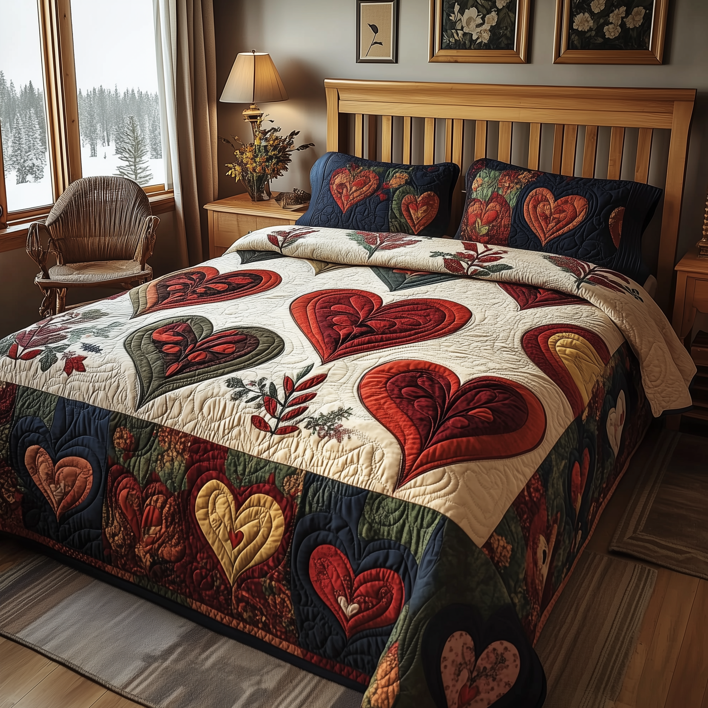 Vintage Heart 3-Piece Quilted Bedding Set GFTOTL788