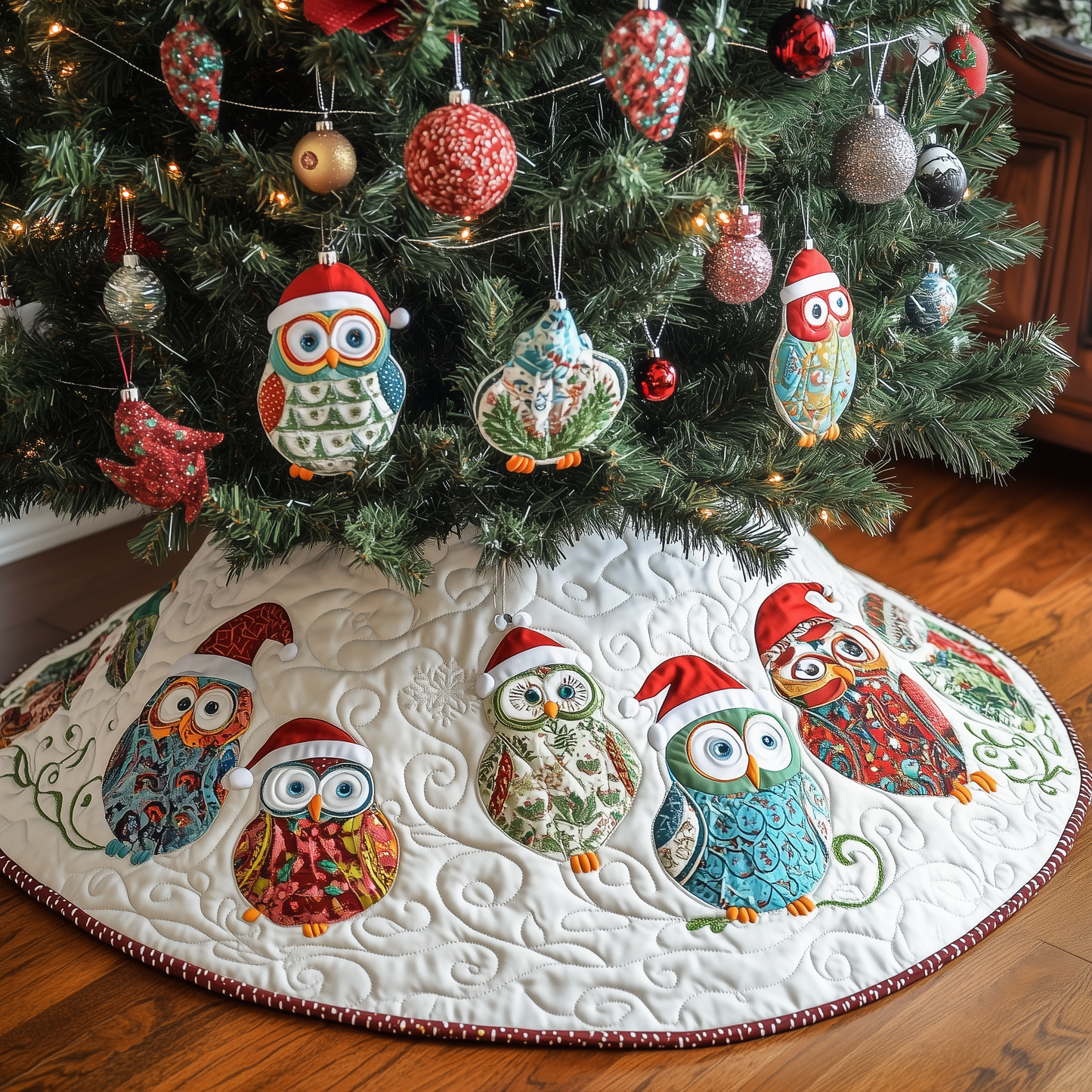 Christmas Owls Quilted Tree Skirt GFTOTL820