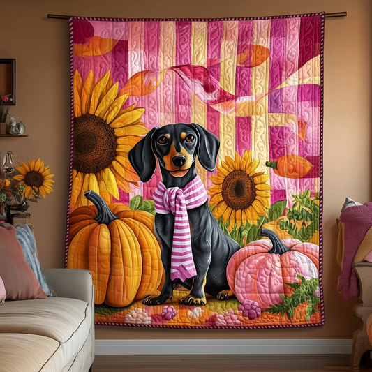 Dachshund Pink Fall Quilted Blanket GFTOTL861