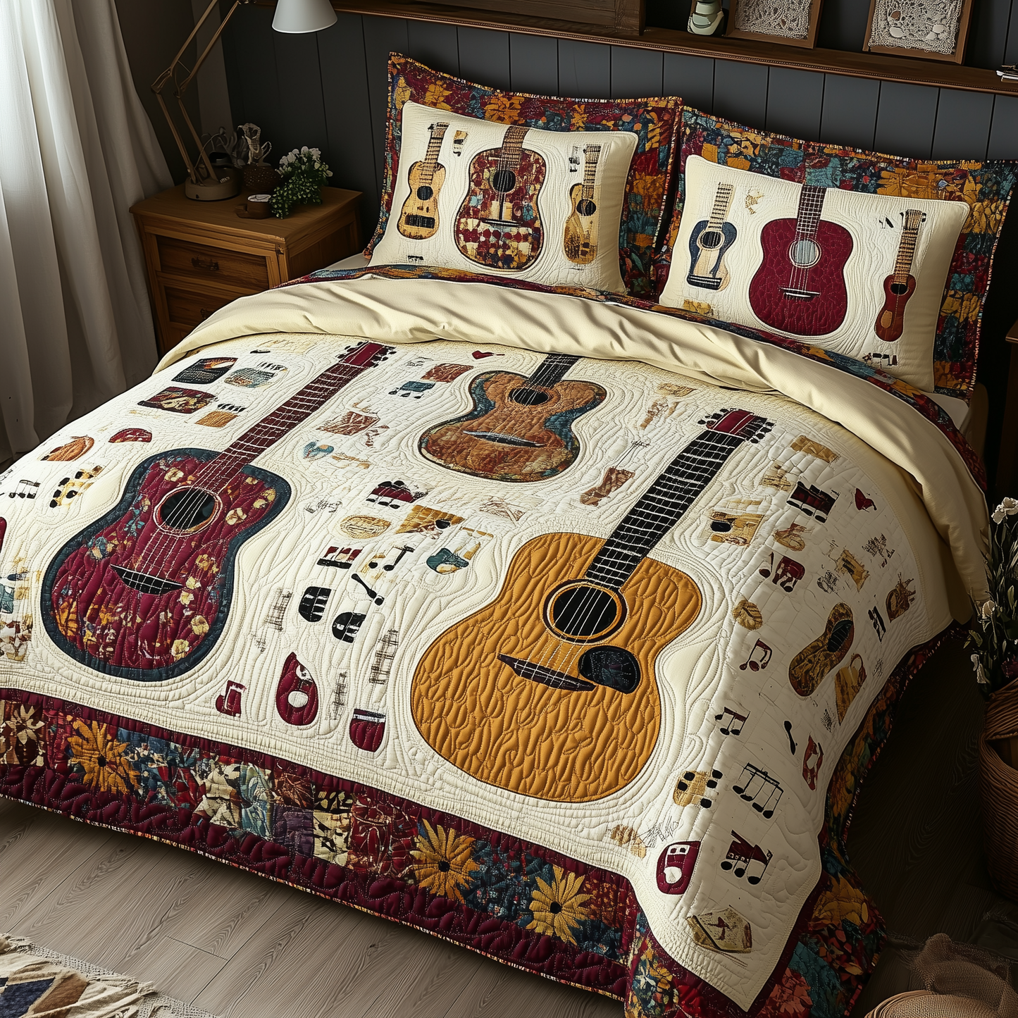 Acoustic Guitar 3-Piece Quilted Bedding Set GFTOTL890