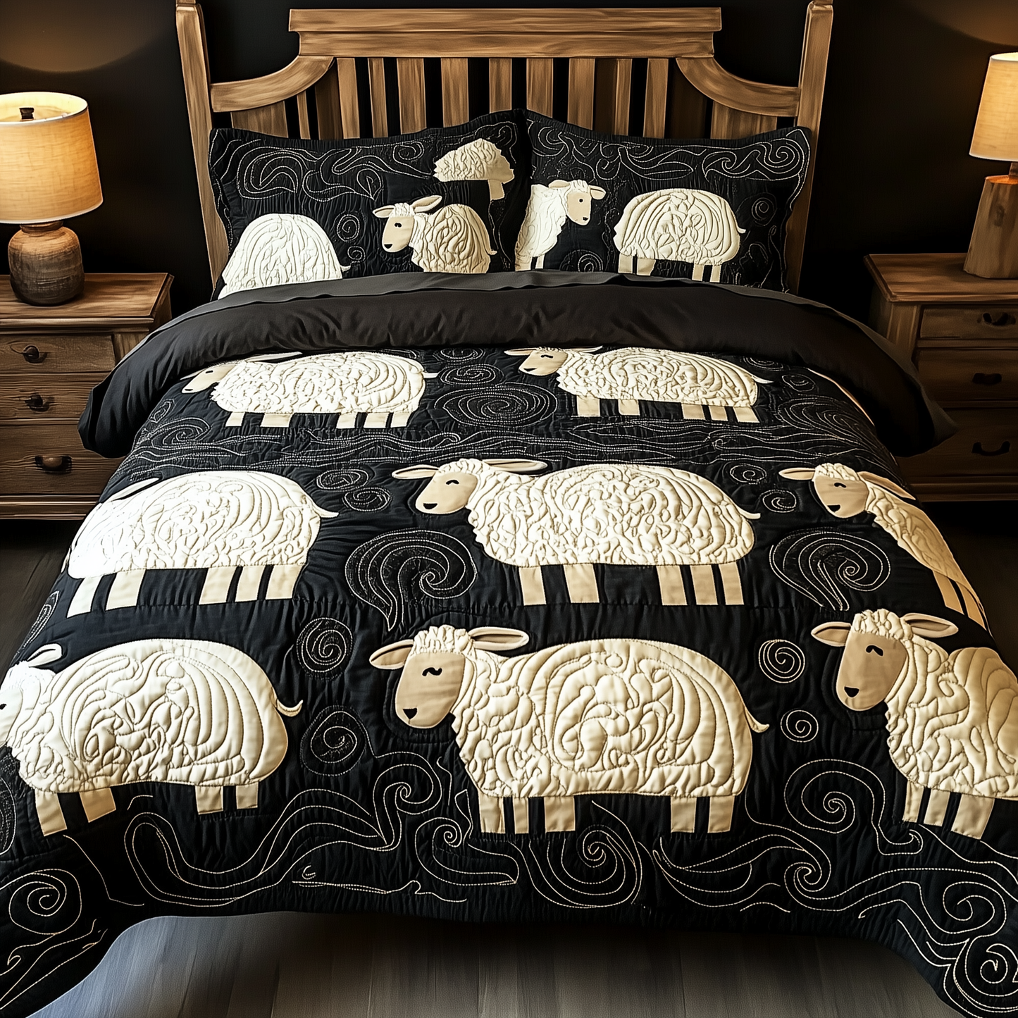 Swirls Sheep 3-Piece Quilted Bedding Set GFTOTL909