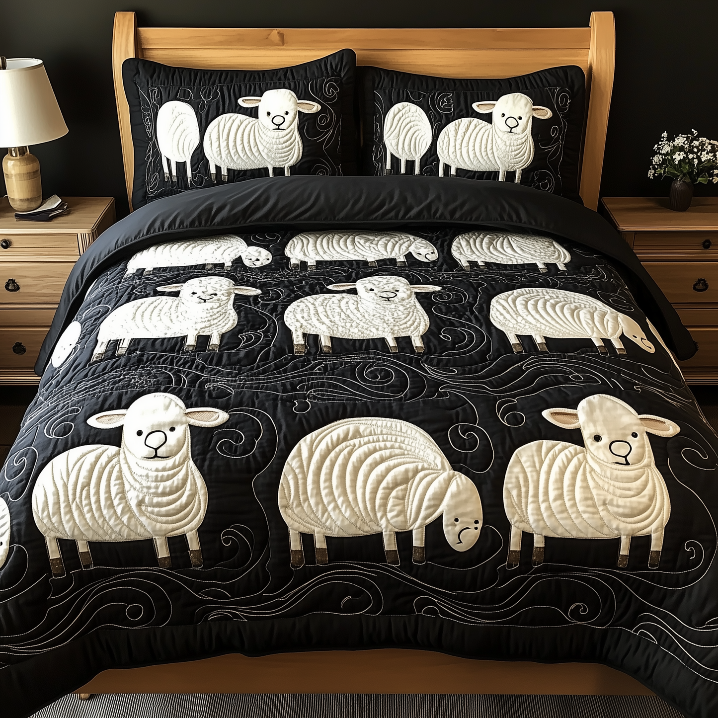 Swirls Sheep 3-Piece Quilted Bedding Set GFTOTL910