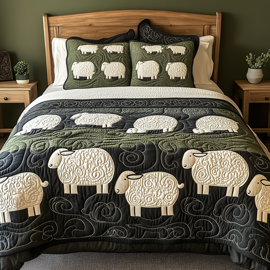 Swirls Sheep 3-Piece Quilted Bedding Set GFTOTL911