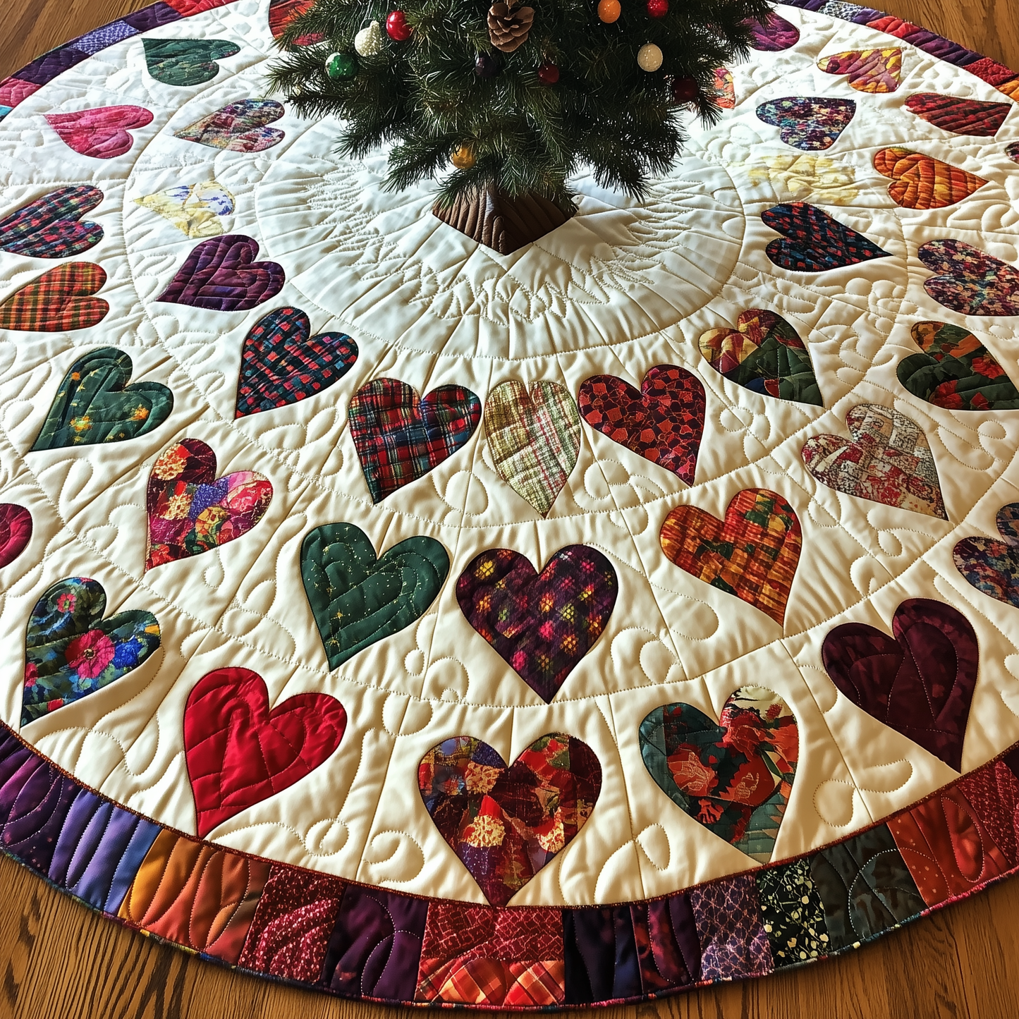 Candy Heart Christmas Quilted Tree Skirt GFTOTL914