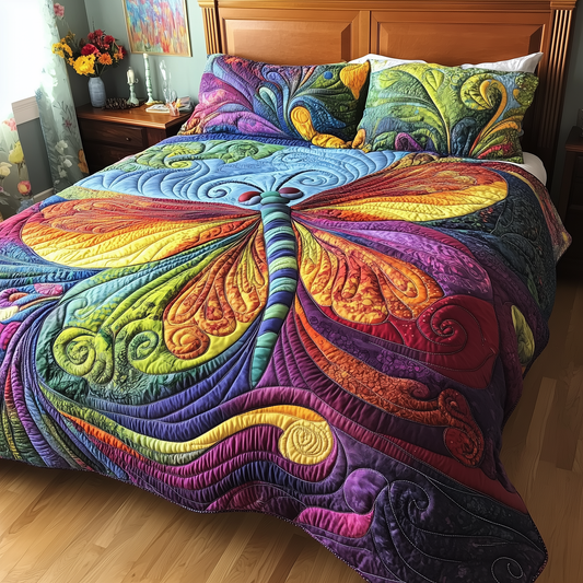 Vibrant Dragonfly 3-Piece Quilted Bedding Set GFTOTL928