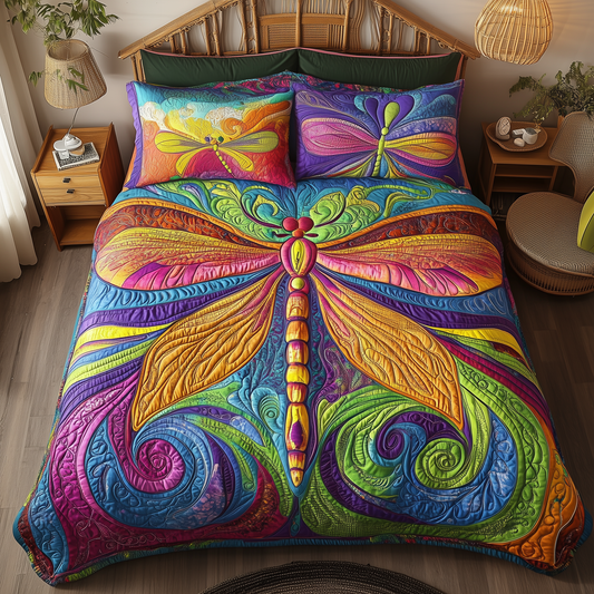 Vibrant Dragonfly 3-Piece Quilted Bedding Set GFTOTL929