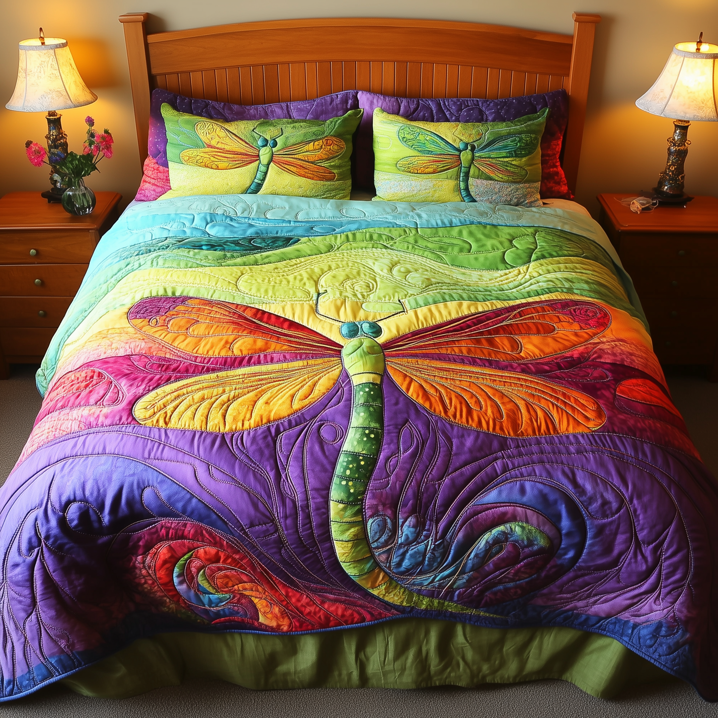 Vibrant Dragonfly 3-Piece Quilted Bedding Set GFTOTL930