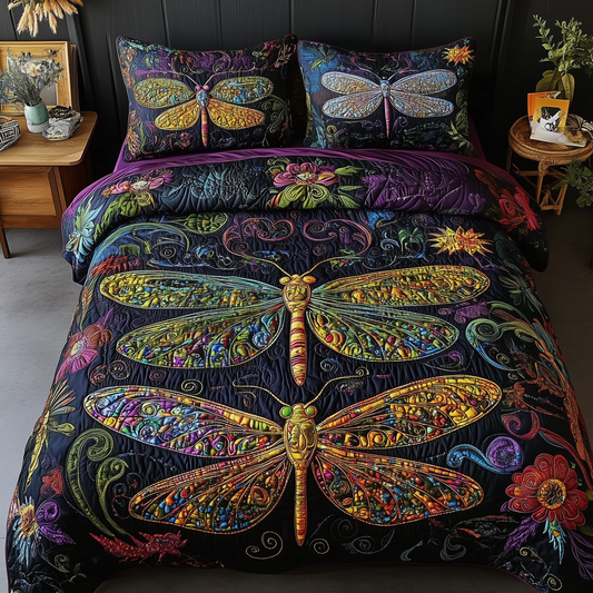 Vibrant Dragonfly 3-Piece Quilted Bedding Set GFTOTL931