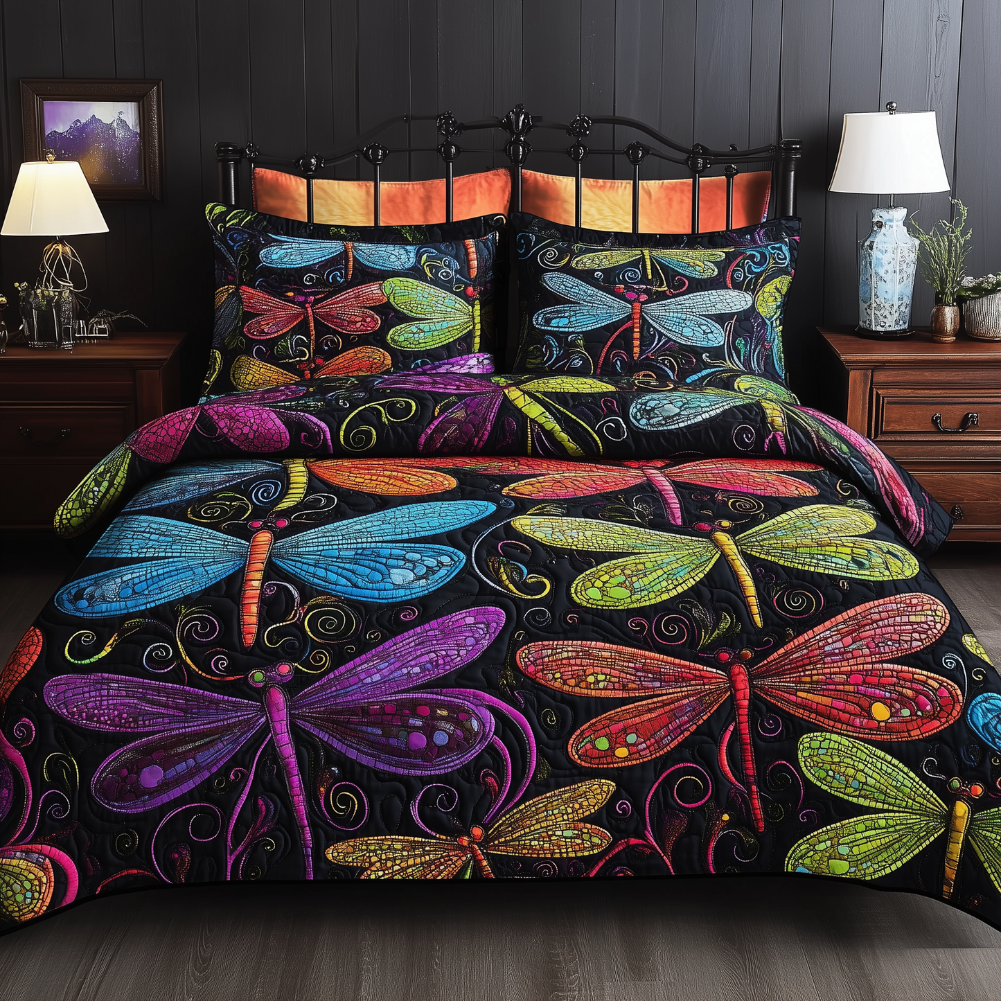 Vibrant Dragonfly 3-Piece Quilted Bedding Set GFTOTL932