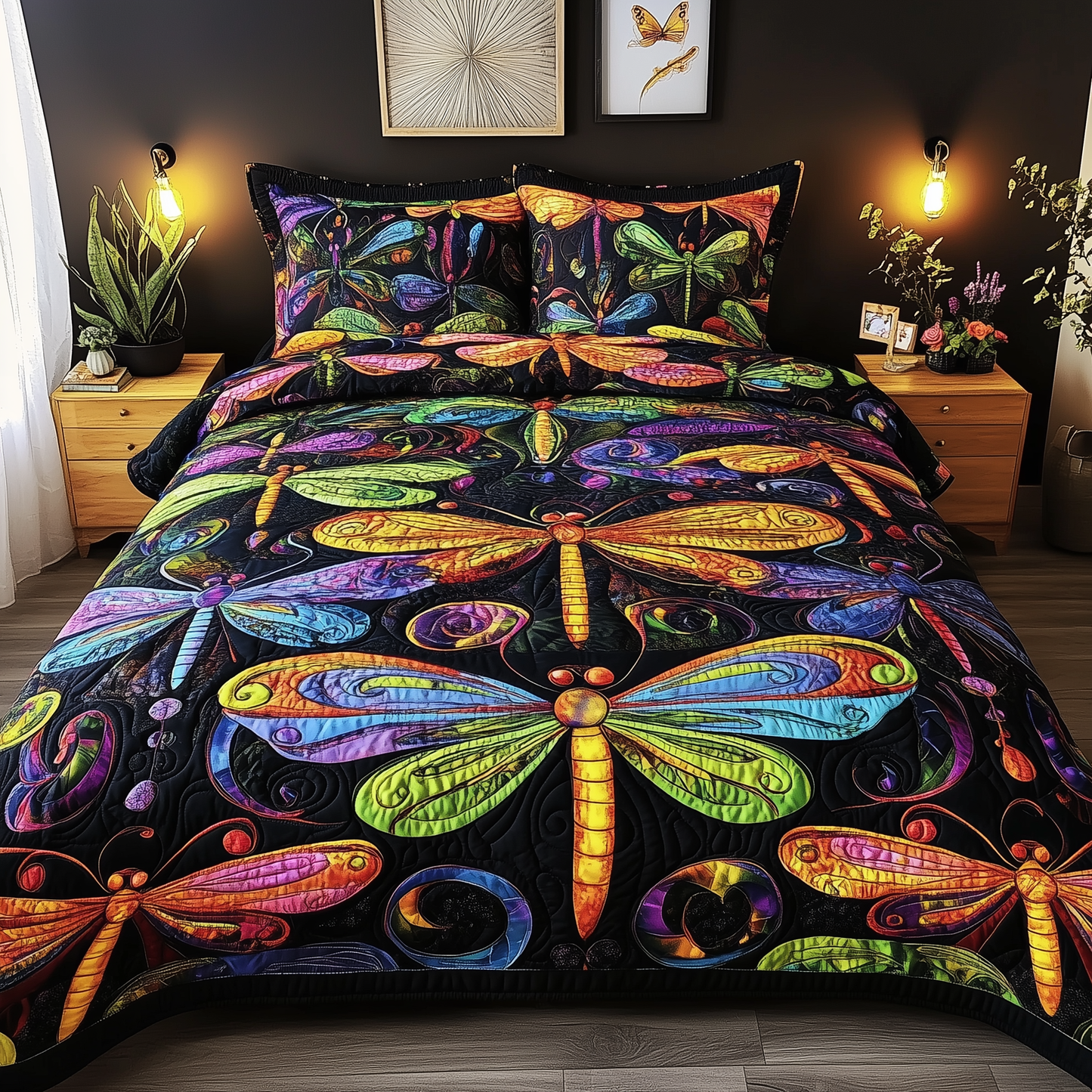 Vibrant Dragonfly 3-Piece Quilted Bedding Set GFTOTL933