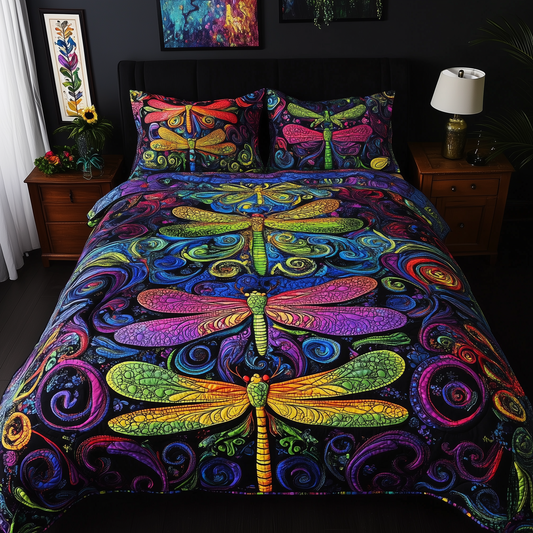 Vibrant Dragonfly 3-Piece Quilted Bedding Set GFTOTL934