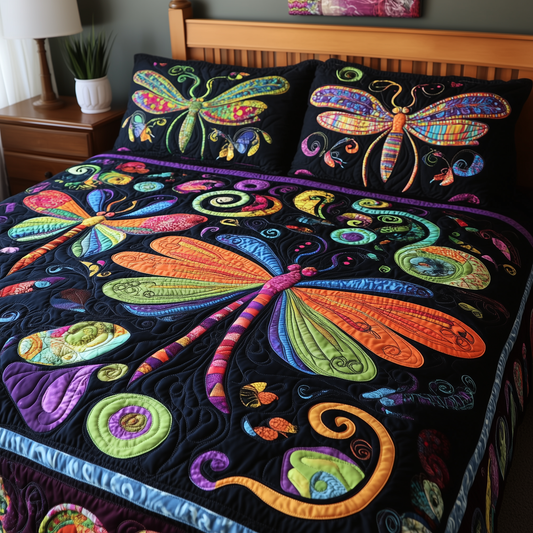 Vibrant Dragonfly 3-Piece Quilted Bedding Set GFTOTL936