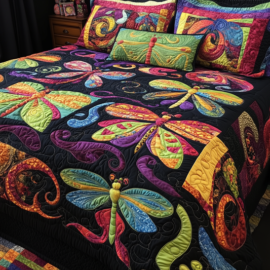 Vibrant Dragonfly 3-Piece Quilted Bedding Set GFTOTL937