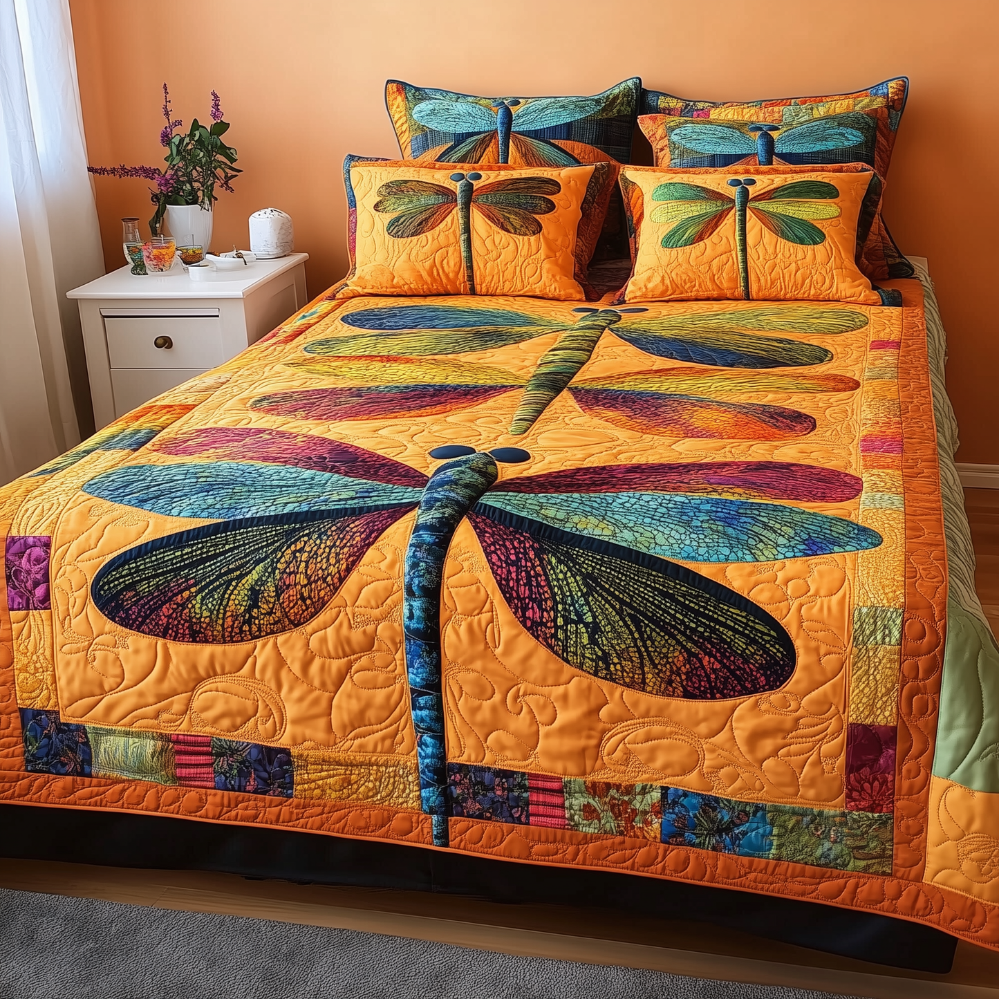 Shining Dragonfly 3-Piece Quilted Bedding Set GFTOTL938