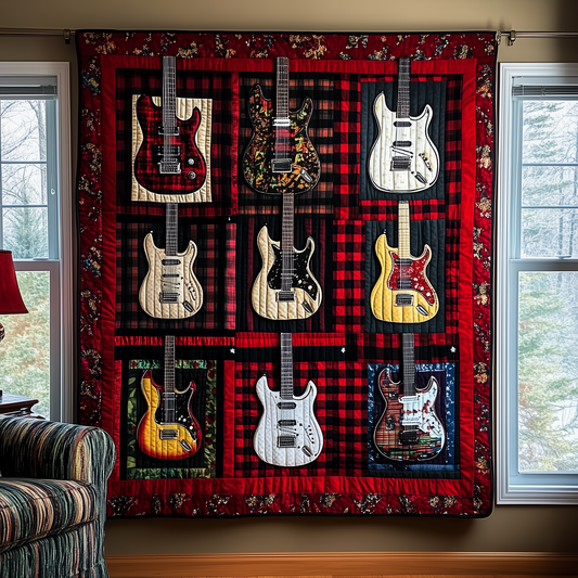 Rock N Roll Guitar Plaid Quilted Blanket GFTOTL947