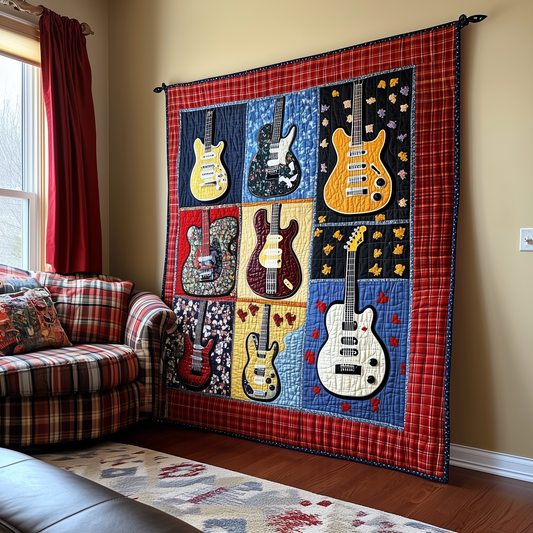 Rock N Roll Guitar Plaid Quilted Blanket GFTOTL951