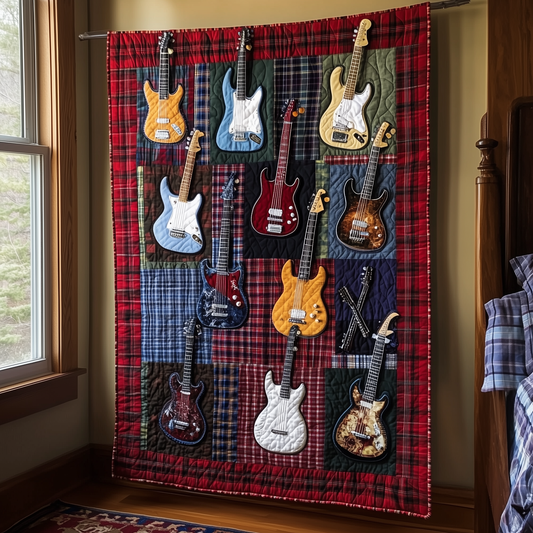 Rock N Roll Guitar Plaid Quilted Blanket GFTOTL952