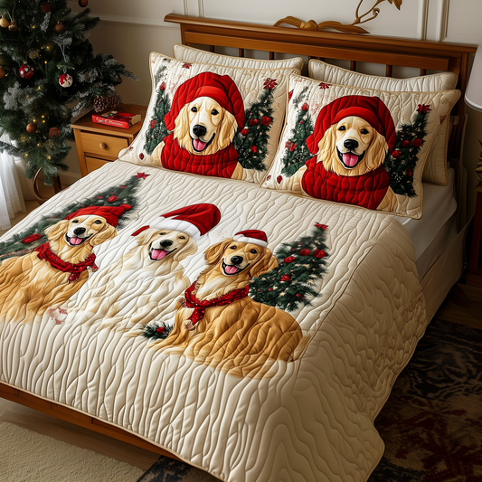 Christmas Golden Retriever 3-Piece Quilted Bedding Set GFTOTP064