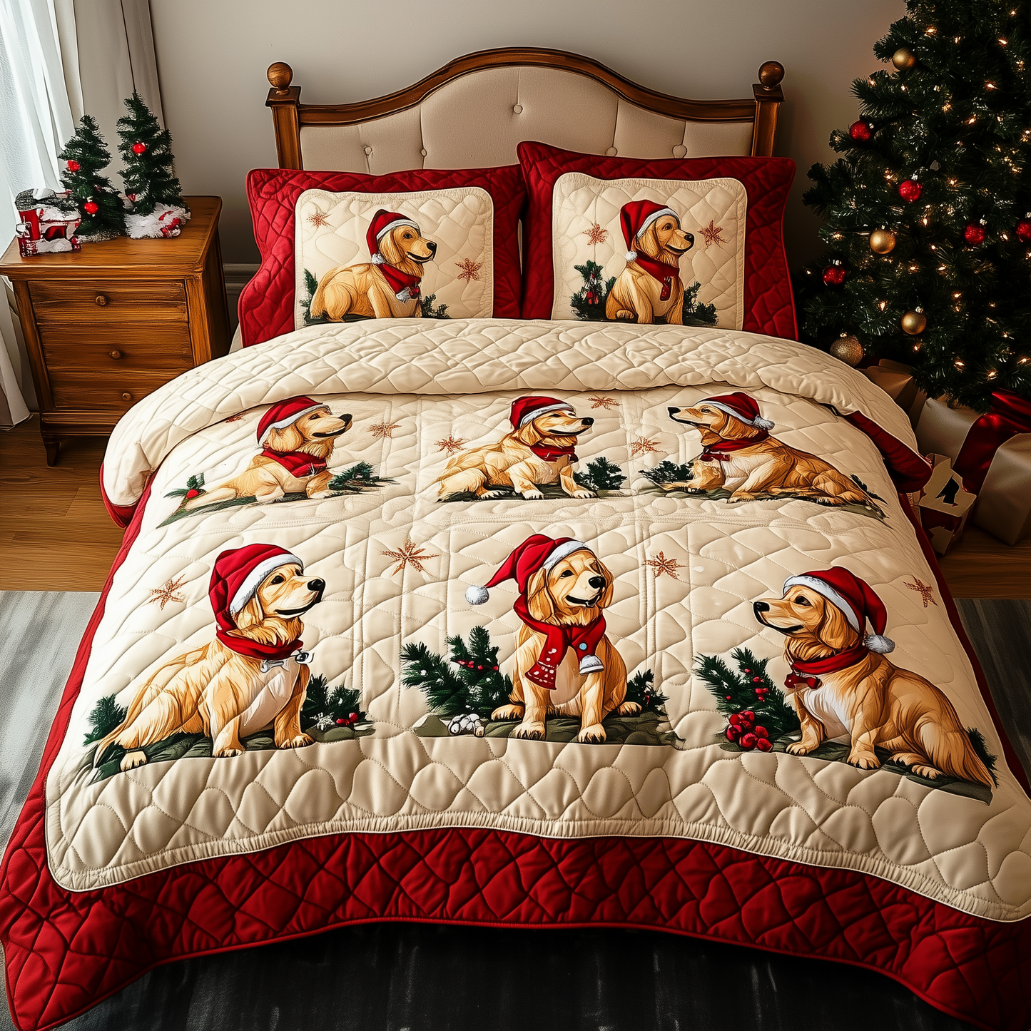 Christmas Golden Retriever 3-Piece Quilted Bedding Set GFTOTP066